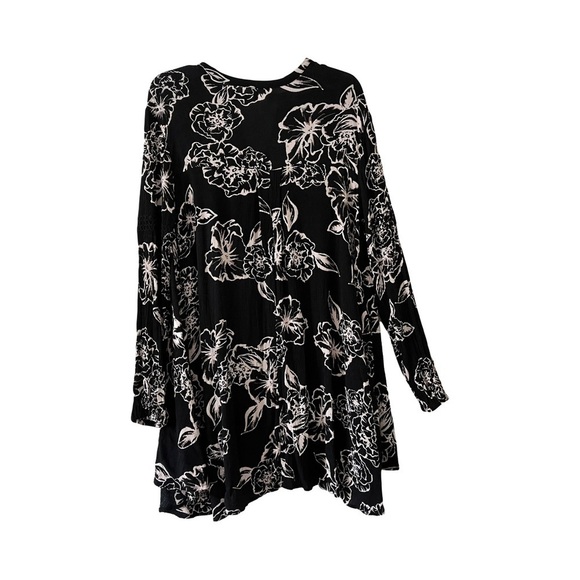 Free People | Black Floral Crepe Long Sleeve Snap To It Swing Tunic Dress, Small - Picture 3 of 10